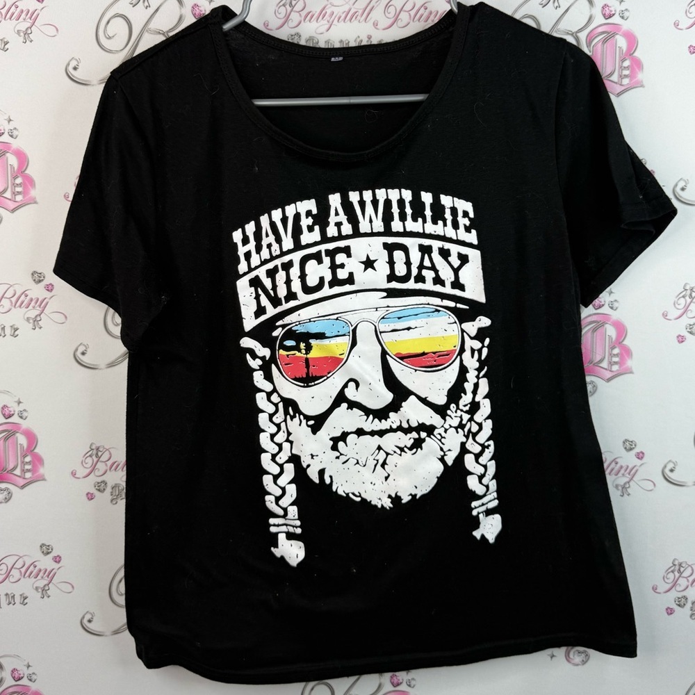 T-shirt have a Willie nice day Black Graphic T-Shirt with Colorful Print